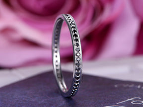 Black Diamond Full Eternity Wedding Band with Milgrain - Lord of Gem Rings