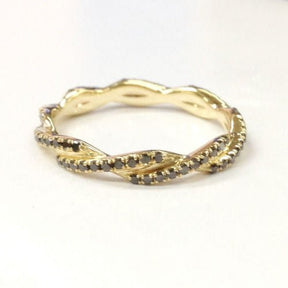 Black Diamond Twisted Full Eternity Wedding Band 14K Yellow Gold - Lord of Gem Rings