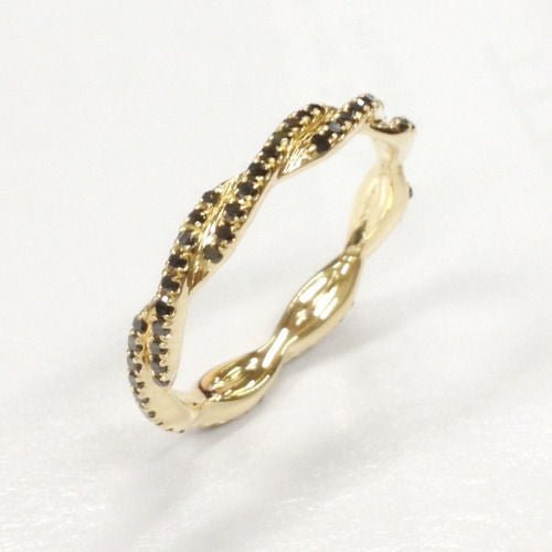 Black Diamond Twisted Full Eternity Wedding Band 14K Yellow Gold
