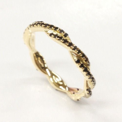 Black Diamond Twisted Full Eternity Wedding Band 14K Yellow Gold - Lord of Gem Rings