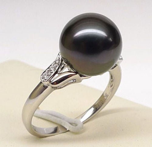 Black Tahitian Pearl  Diamond Engagement Ring