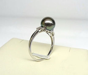 Black Tahitian Pearl Diamond Engagement Ring - Lord of Gem Rings