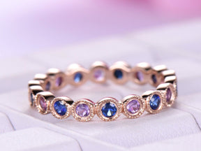 Blue Sapphire Amethyst Bubble February September Birthstone Band - Lord of Gem Rings