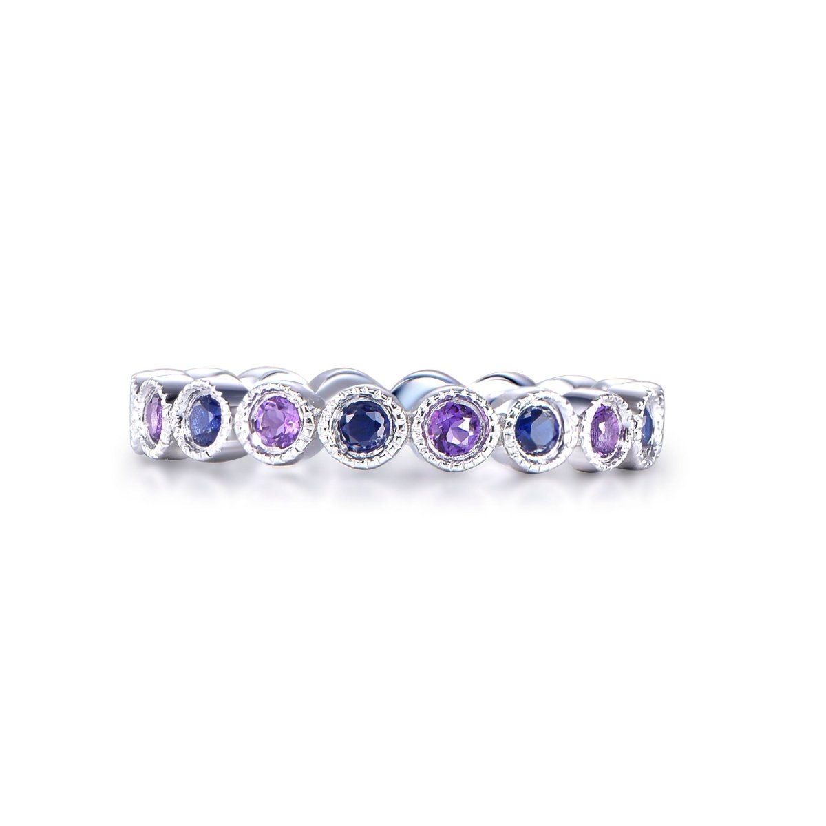 Blue Sapphire Amethyst Bubble February September Birthstone Band - Lord of Gem Rings