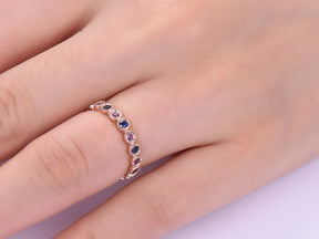 Blue Sapphire Amethyst Bubble February September Birthstone Band - Lord of Gem Rings