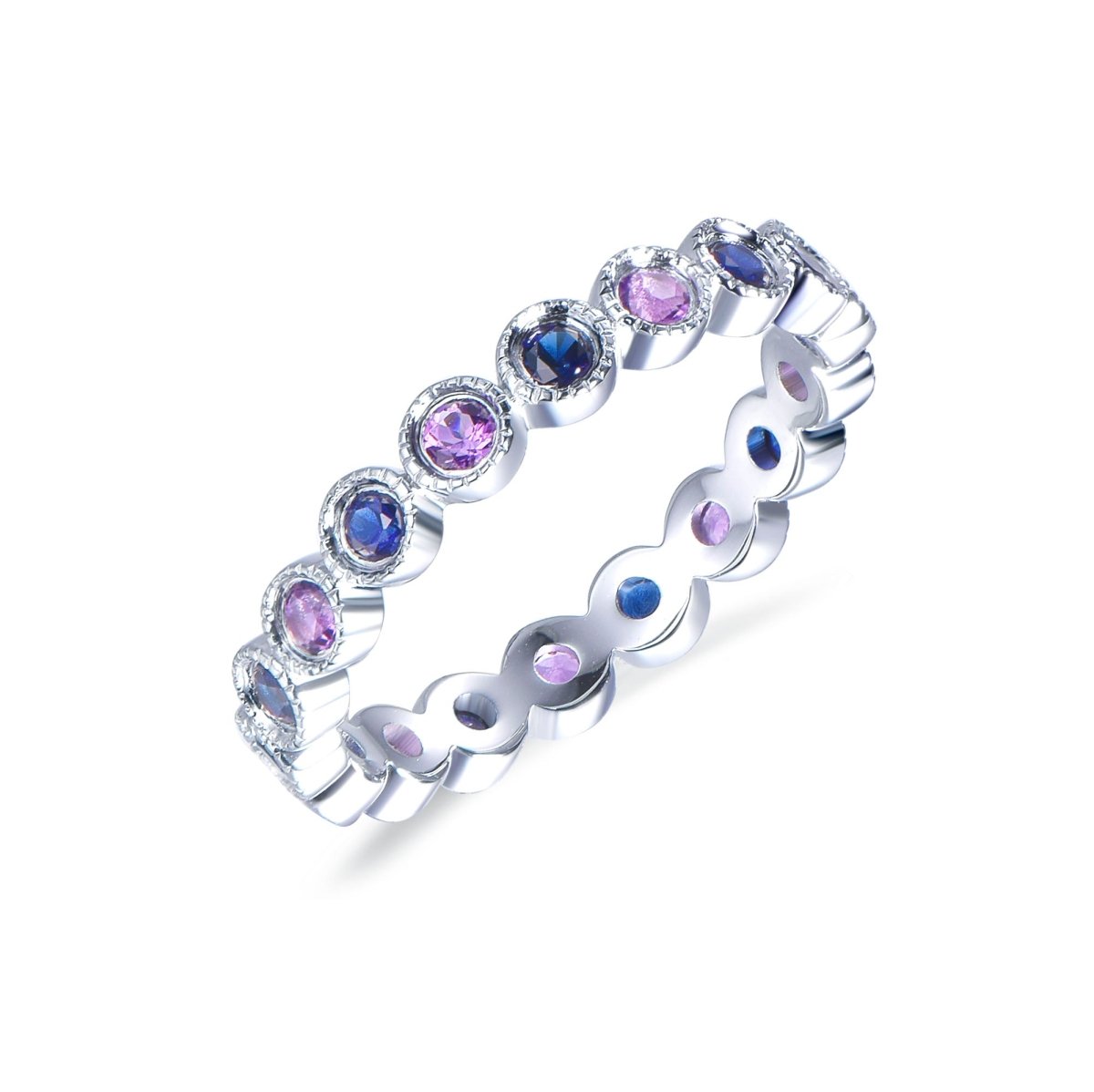 Blue Sapphire Amethyst Bubble February September Birthstone Band - Lord of Gem Rings