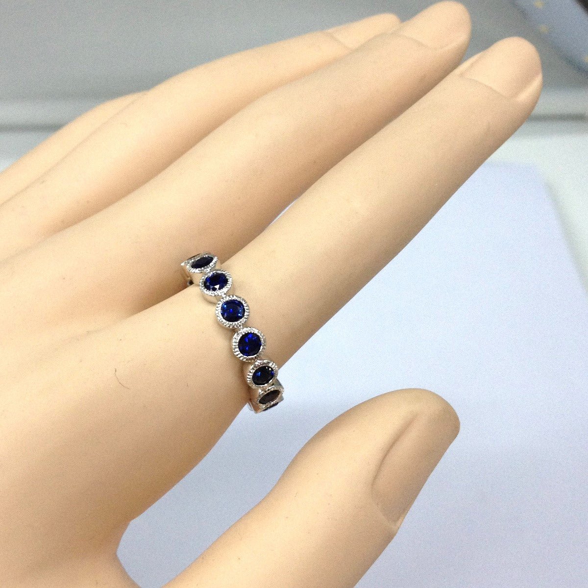 Blue Sapphire Bubble Full Eternity September Birthstone Band 14K White Gold - Lord of Gem Rings