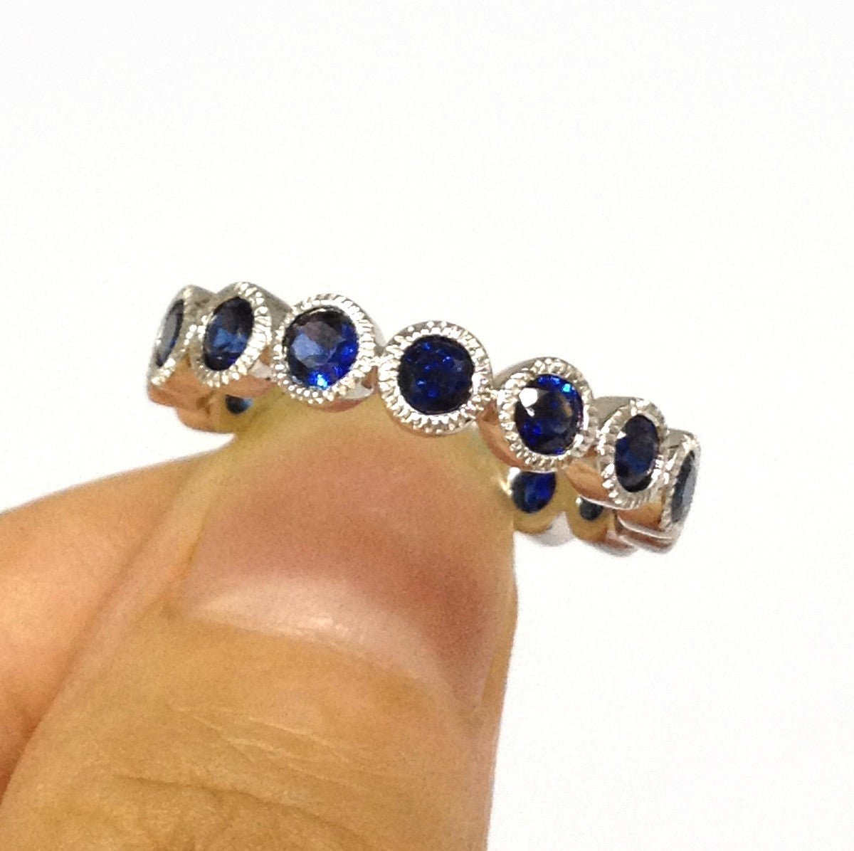 Blue Sapphire Bubble Full Eternity September Birthstone Band 14K White Gold - Lord of Gem Rings