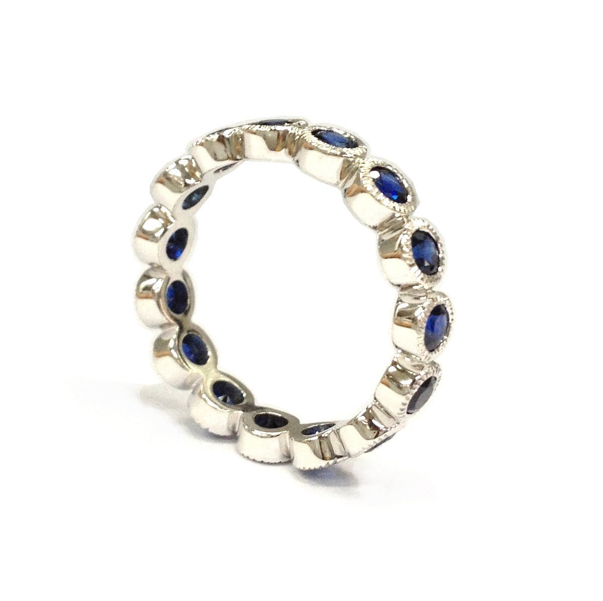 Blue Sapphire Bubble Full Eternity September Birthstone Band 14K White Gold - Lord of Gem Rings