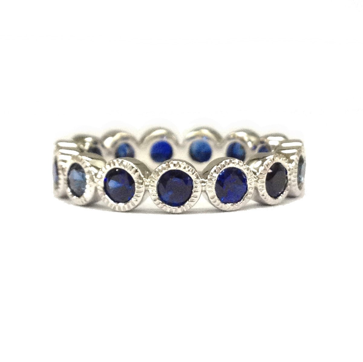 Blue Sapphire Bubble Full Eternity September Birthstone Band 14K White Gold - Lord of Gem Rings