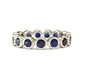 Blue Sapphire Bubble Full Eternity September Birthstone Band 14K White Gold - Lord of Gem Rings