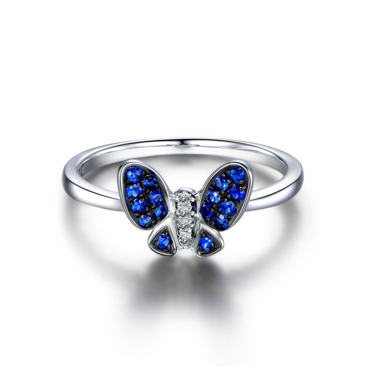 Blue Sapphire Butterfly Ring 14K White Gold, - Lord of Gem Rings