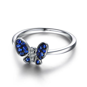 Blue Sapphire Butterfly Ring 14K White Gold, - Lord of Gem Rings