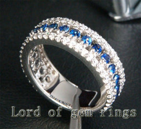 Blue Sapphire Diamond Triple Row September Birthstone Band - Lord of Gem Rings