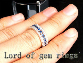 Blue Sapphire Diamond Triple Row September Birthstone Band - Lord of Gem Rings