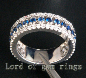 Blue Sapphire Diamond Triple Row September Birthstone Band - Lord of Gem Rings