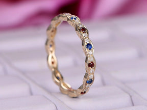 Blue Sapphire Garnet January September Birthstone Band - Lord of Gem Rings