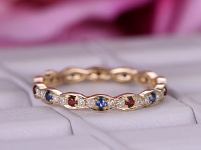 Blue Sapphire Garnet January September Birthstone Band - Lord of Gem Rings