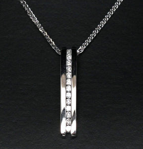 Brilliant .33ctw Diamonds 14k White Gold Channel Journey Pendant For Necklace - Lord of Gem Rings