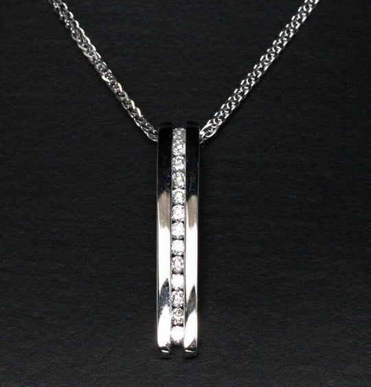 Brilliant .33ctw Diamonds 14k White Gold Channel Journey Pendant For Necklace