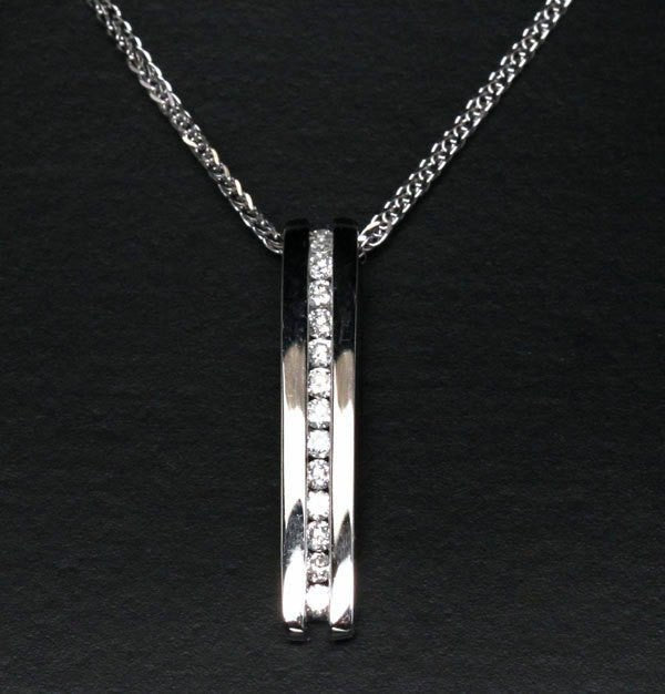 Brilliant .33ctw Diamonds 14k White Gold Channel Journey Pendant For Necklace - Lord of Gem Rings