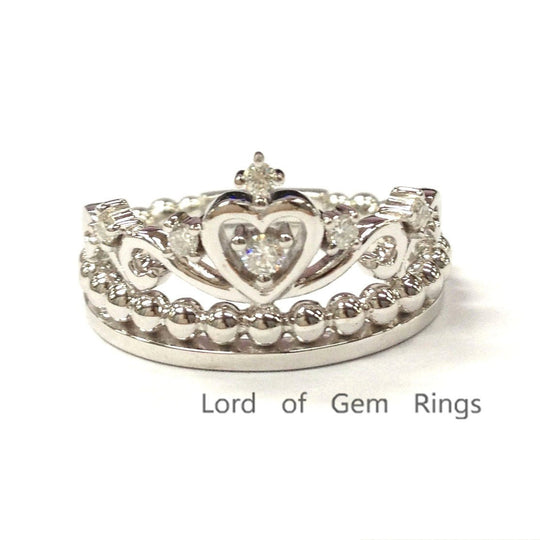 Brilliant Diamond Crown Engagement Ring 14K White Gold