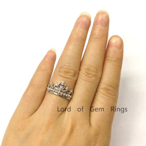 Brilliant Diamond Crown Engagement Ring 14K White Gold - Lord of Gem Rings