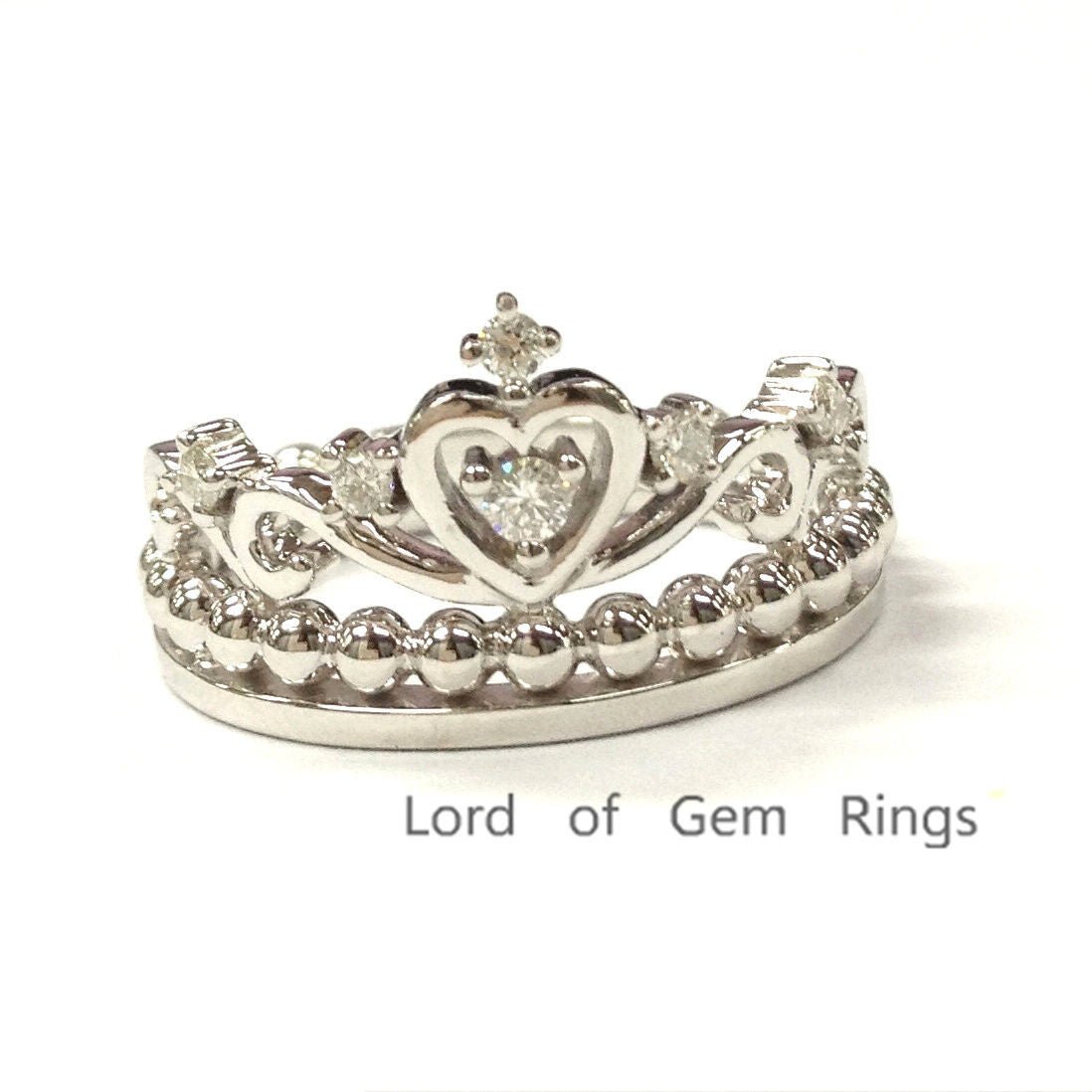 Brilliant Diamond Crown Engagement Ring 14K White Gold - Lord of Gem Rings