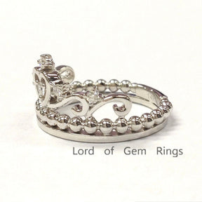 Brilliant Diamond Crown Engagement Ring 14K White Gold - Lord of Gem Rings