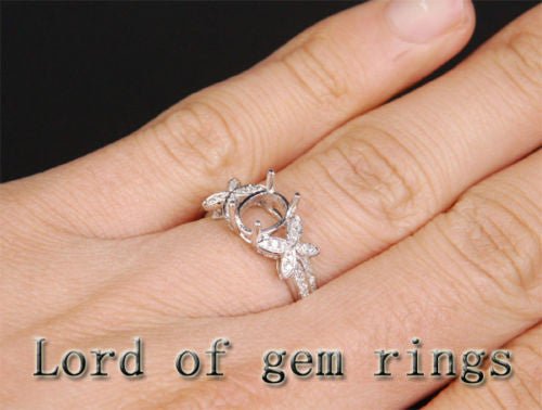 Butterfly 6x8mm Oval Diamond Engagement Semi Mount Ring 14K White Gold - Lord of Gem Rings