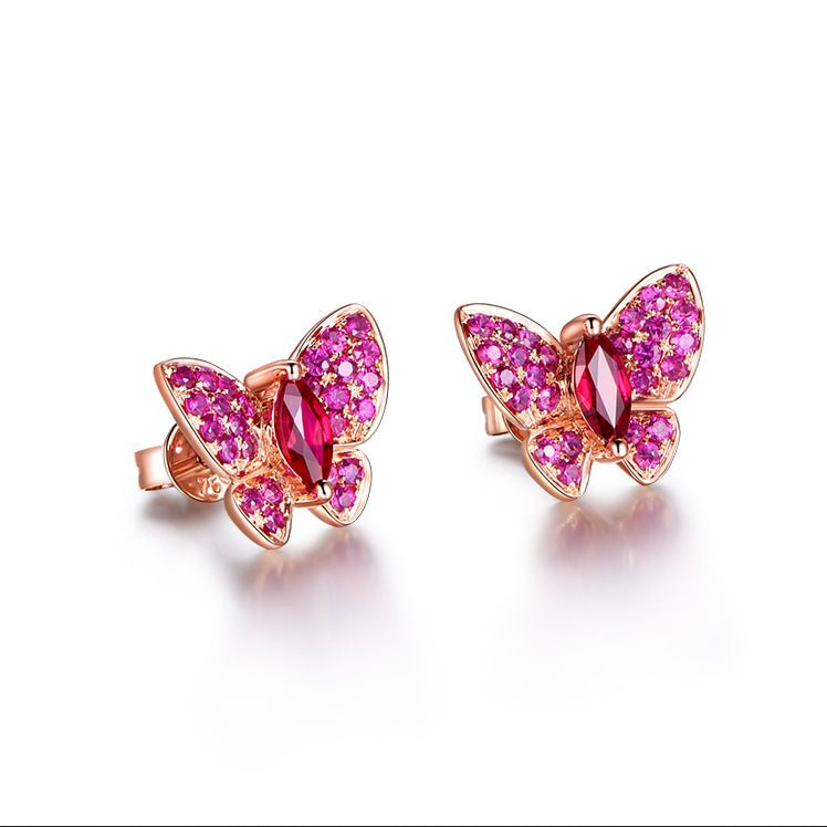 Butterfly Natural Ruby Stud Earrings 18K White Gold - Lord of Gem Rings