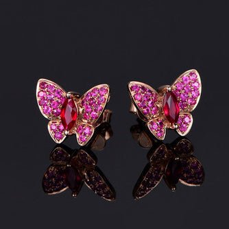 Butterfly Natural Ruby Stud Earrings 18K White Gold - Lord of Gem Rings