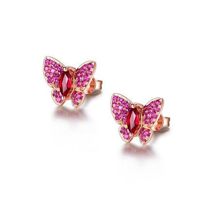 Butterfly Natural Ruby Stud Earrings 18K White Gold - Lord of Gem Rings