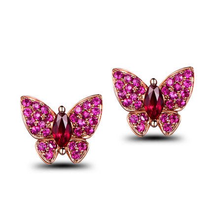Butterfly Natural Ruby Stud Earrings 18K White Gold