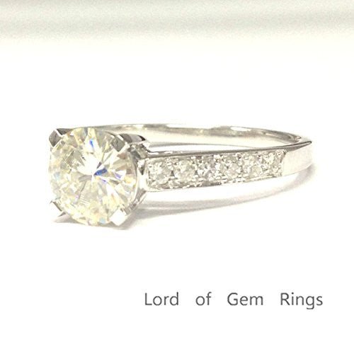 Cathedral Round Moissanite Engagement Ring - Lord of Gem Rings