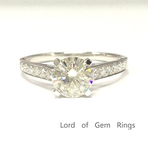 Cathedral Round Moissanite Engagement Ring