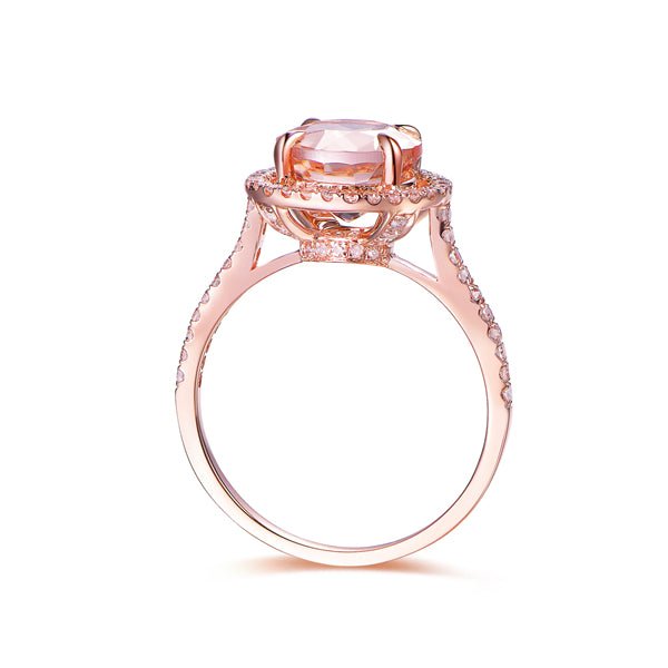 Cathedral Round Morganite Ring Diamond Halo With Hidden Accents - Lord of Gem Rings