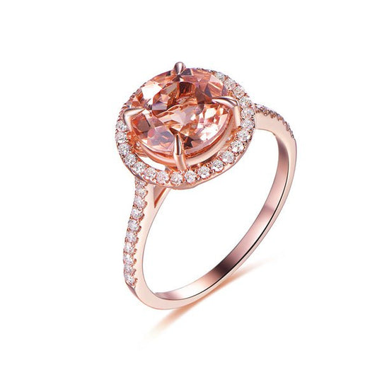 2ct Cathedral Round Morganite Halo Ring Hidden Accents