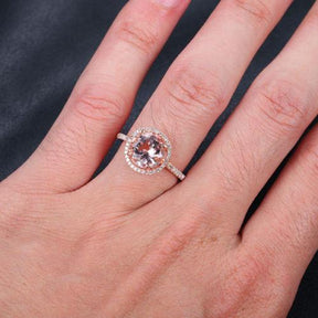 Cathedral Round Morganite Ring Diamond Halo With Hidden Accents - Lord of Gem Rings