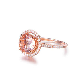 Cathedral Round Morganite Ring Diamond Halo With Hidden Accents - Lord of Gem Rings