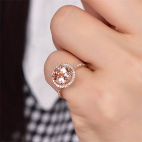 Cathedral Round Morganite Ring Diamond Halo With Hidden Accents - Lord of Gem Rings