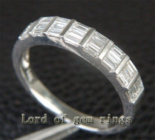 Channel Set Baguette Diamond Bar Ring 14K White Gold