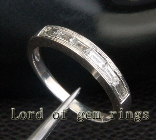 Channel-Set Baguette Diamond Milgrain Wedding Band 14K White Gold