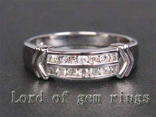 Channel Set Diamond Double Arrow Anniversary Band 14K White Gold - Lord of Gem Rings