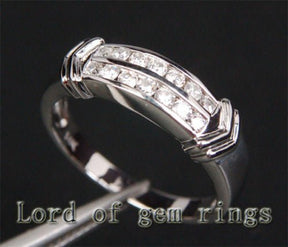 Channel Set Diamond Double Arrow Anniversary Band 14K White Gold - Lord of Gem Rings