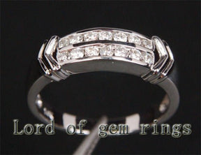 Channel Set Diamond Double Arrow Anniversary Band 14K White Gold - Lord of Gem Rings
