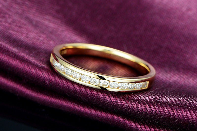 Channel-Set Diamond Half Eternity Wedding Band 18K Gold - Lord of Gem Rings