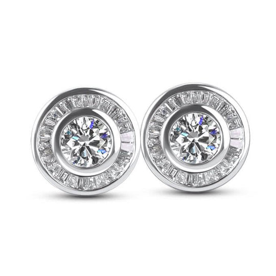 Channel Set Diamond Stud Earrings 14K White Gold