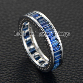 Channel-Set Emerald Cut Blue Sapphire September Birthstone Band in 14K Gold - Lord of Gem Rings
