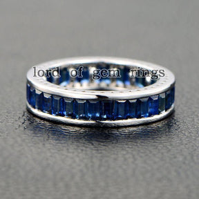Channel-Set Emerald Cut Blue Sapphire September Birthstone Band in 14K Gold - Lord of Gem Rings